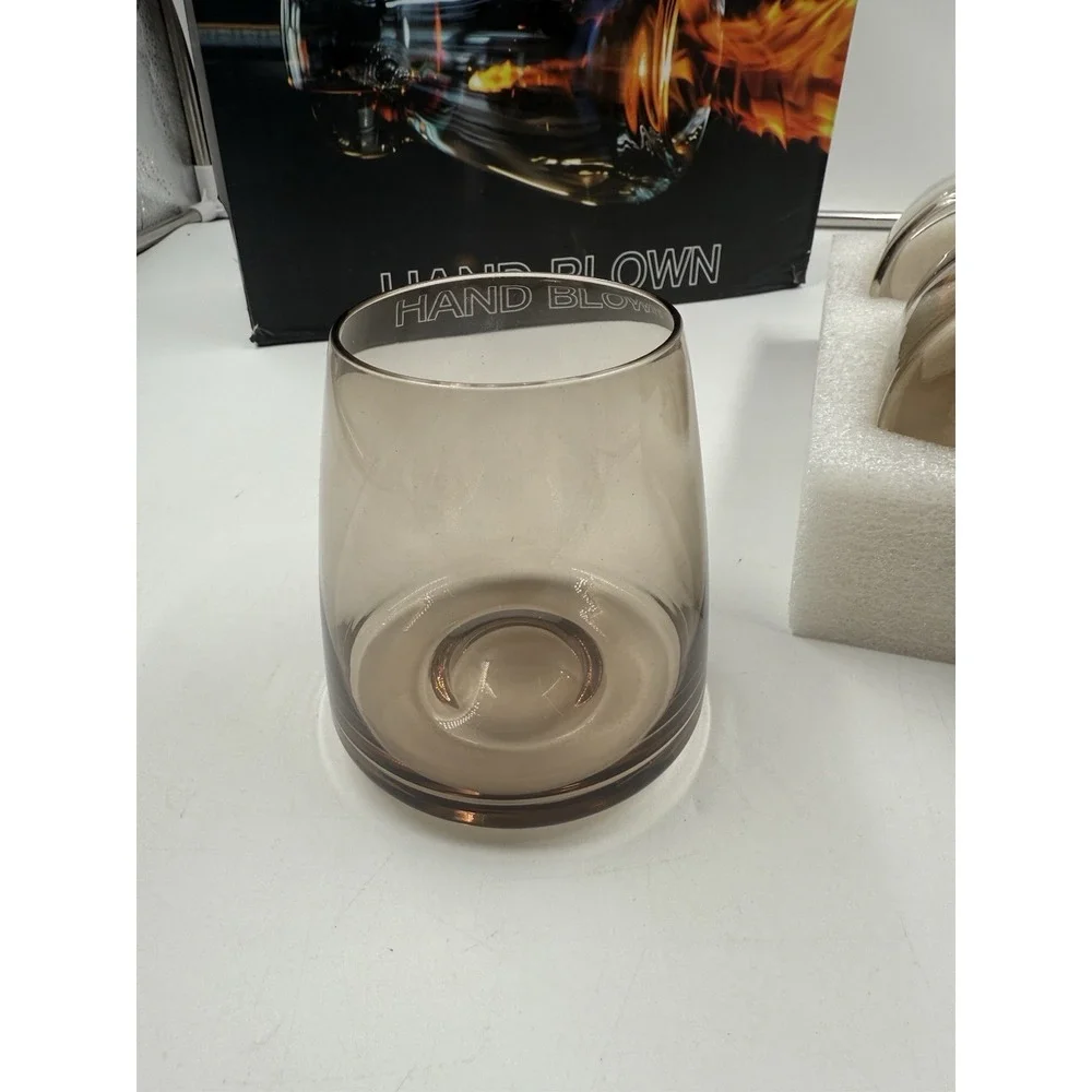 Smokey Grey Stemless Wine Glasses Set of 6-15 oz Hand-Blown Crystal Colored G...